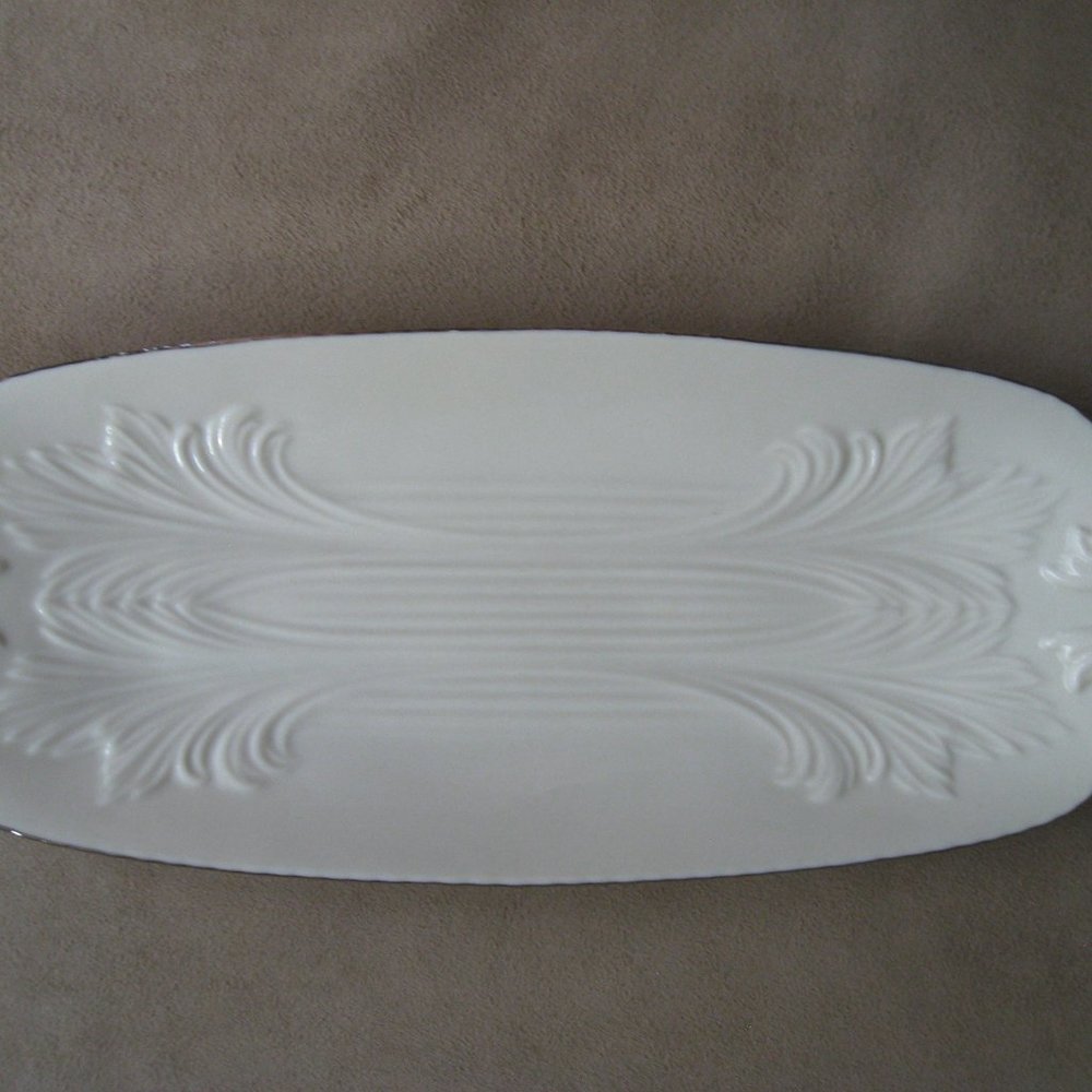 Lenox Ivory Spring Garden Celery Handled Serving Tray Gold Label Platinum Rim
